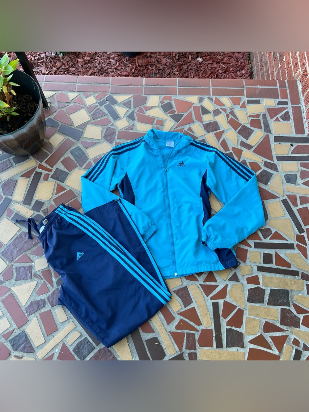 Vintage Y2K adidas Light Blue and Navy Two-Tone tracksuit